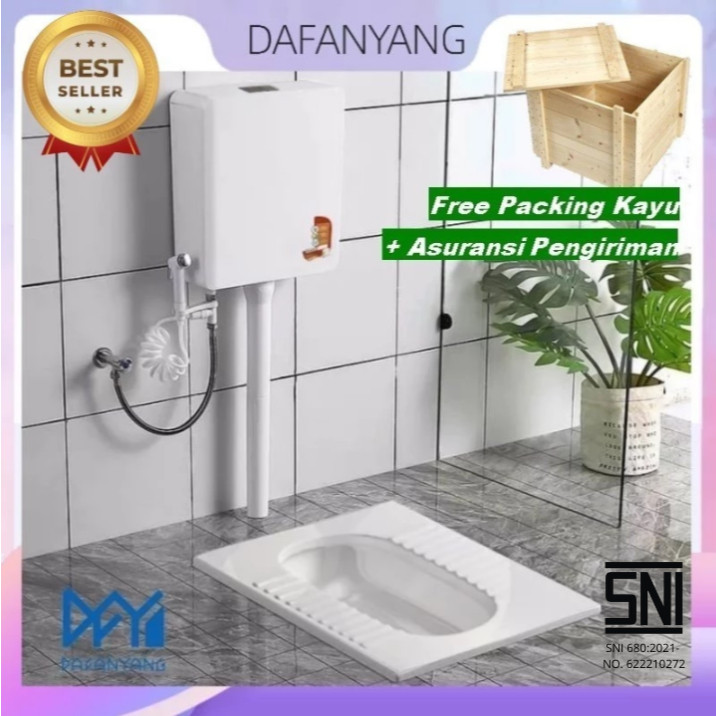 Kloset Jongkok Mr.Tao 1Set SNI + Watertank Flush Toilet WC Jongkok Bahan Keramik Warna Putih