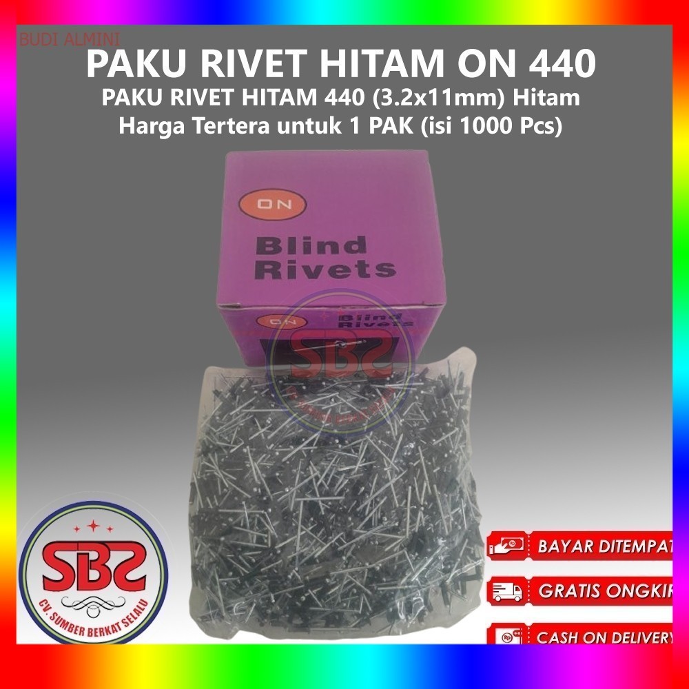 ON Paku Rivet 440 HITAM 1 Box Isi 1000pcs HITAM - Paku Rivet Hitam / Black