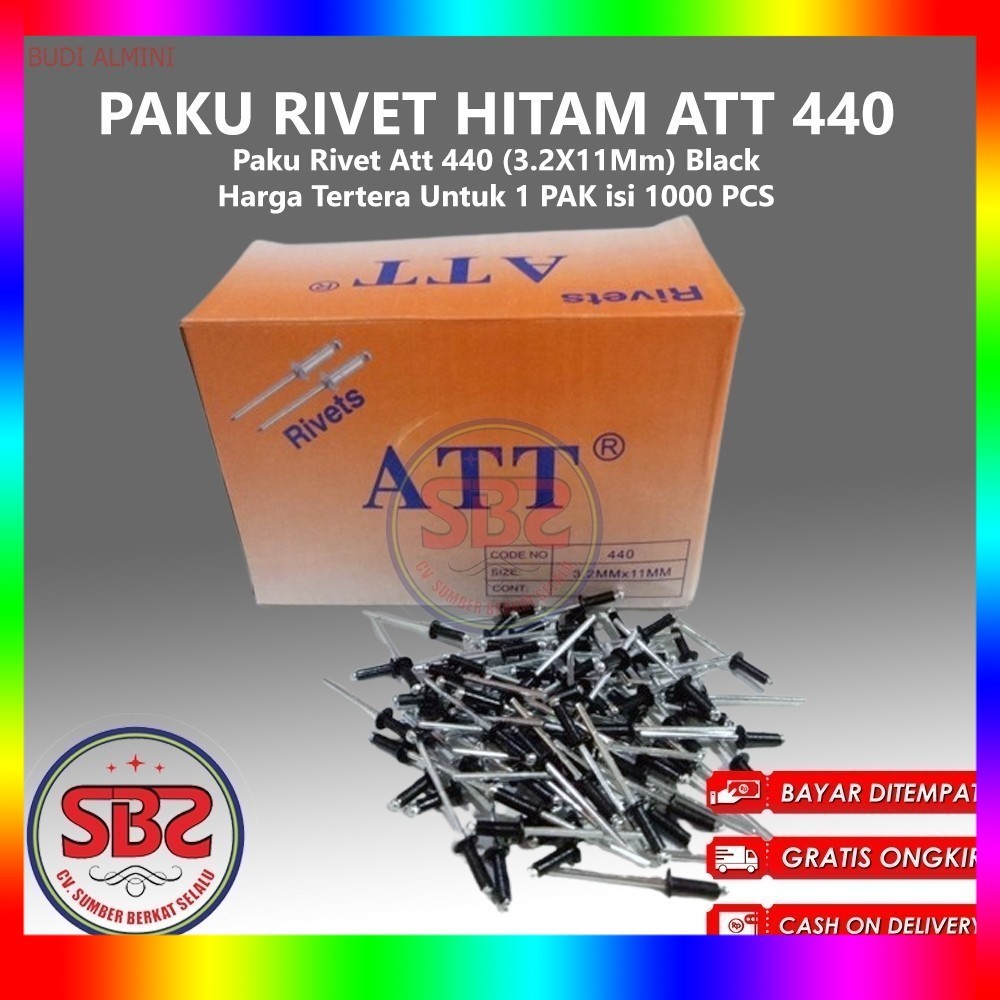 ATT Paku Rivet 435, 440 dan 550 HITAM 1 Box Isi 1000pcs HITAM - Paku Rivet Hitam / Black
