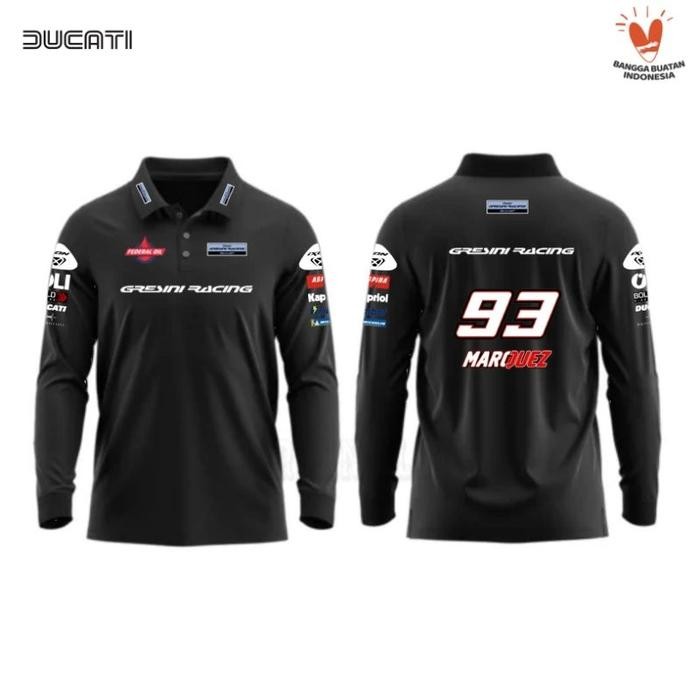 Longsleeve Polo shirt Tshirt Kaos Kerah Lengan Panjang Team Gresini Racing MotoGP Marc Marquez Kaos 