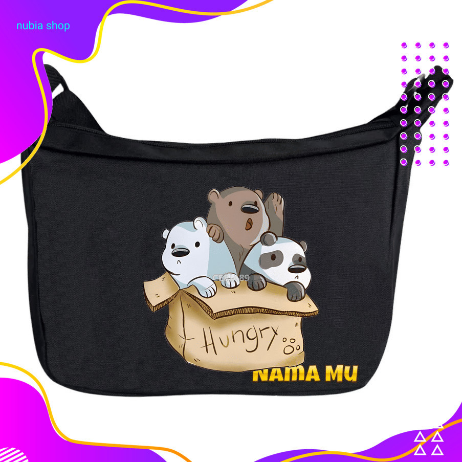 nubia Tas Selempang Anak We Bare Bears – Sling Bag Lucu Karakter Grizzly Panda Ice Bear, Cocok untuk