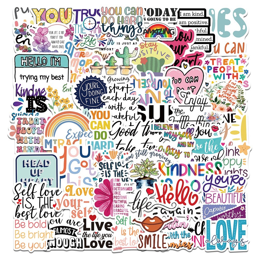 

52pcs Inspirational Quote Stickers Pack Positive Decals for Water Bottle Laptop Phone Skateboard Helmet Gifts for Teens Kids