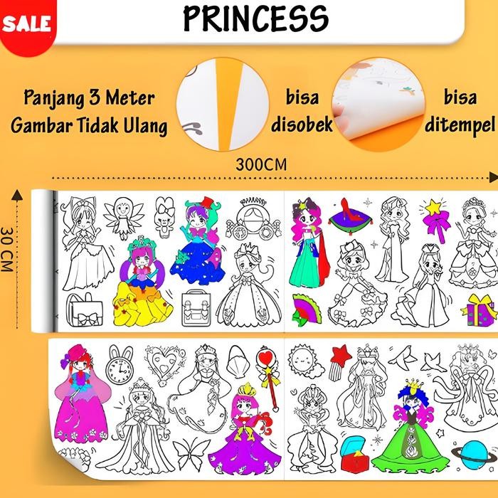 

【M-MT】DISKON!!! Mainan Edukasi Anak Roll Menggambar ~ DRAWING ROLL - Princess