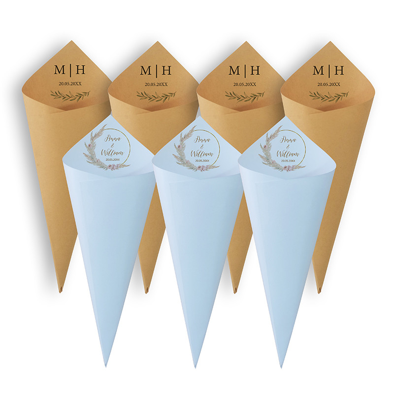 

30Pcs Custom Flower Wedding Confetti Toss Cones Personalized Floral Thank You Cones Label Bridal Baby Shower Birthday Party