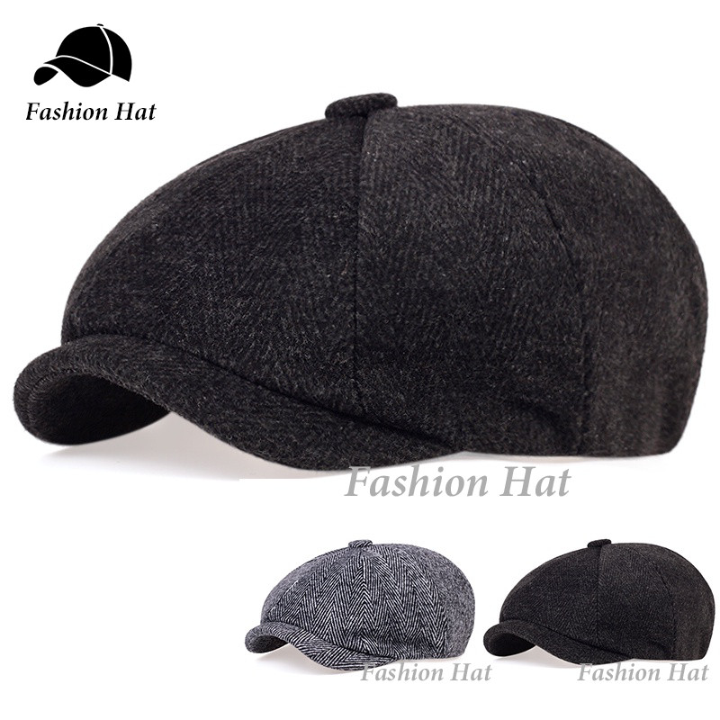 Topi Retro Octagonal Wild Hat Topi Tukang Koran Lnggris Painter Hat Avant Garde Hat Baret Biru Tua L