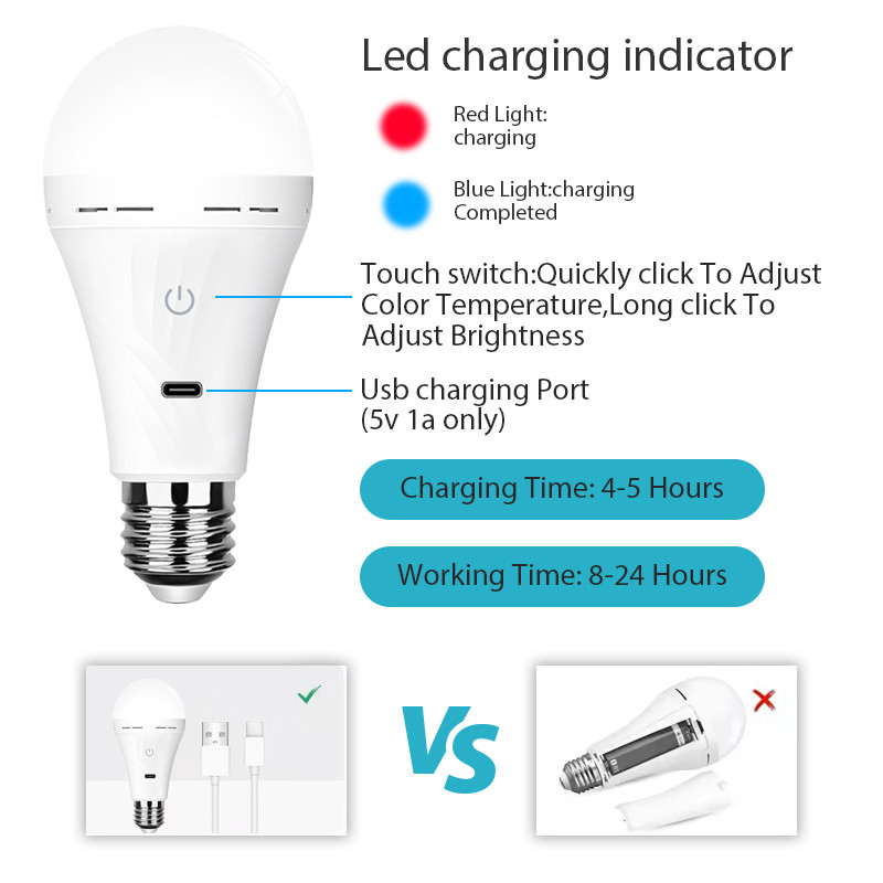 USB led Bulb e27 Rechargeable Light Bulb Smart Battery BulbTouch Control Dimmable LED Bulbs with Tim
