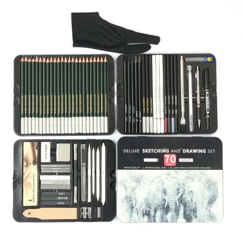 

70Pcs Basic Sketch Pencil and Drawing Art Supplies for Artist Beginner Drawing
