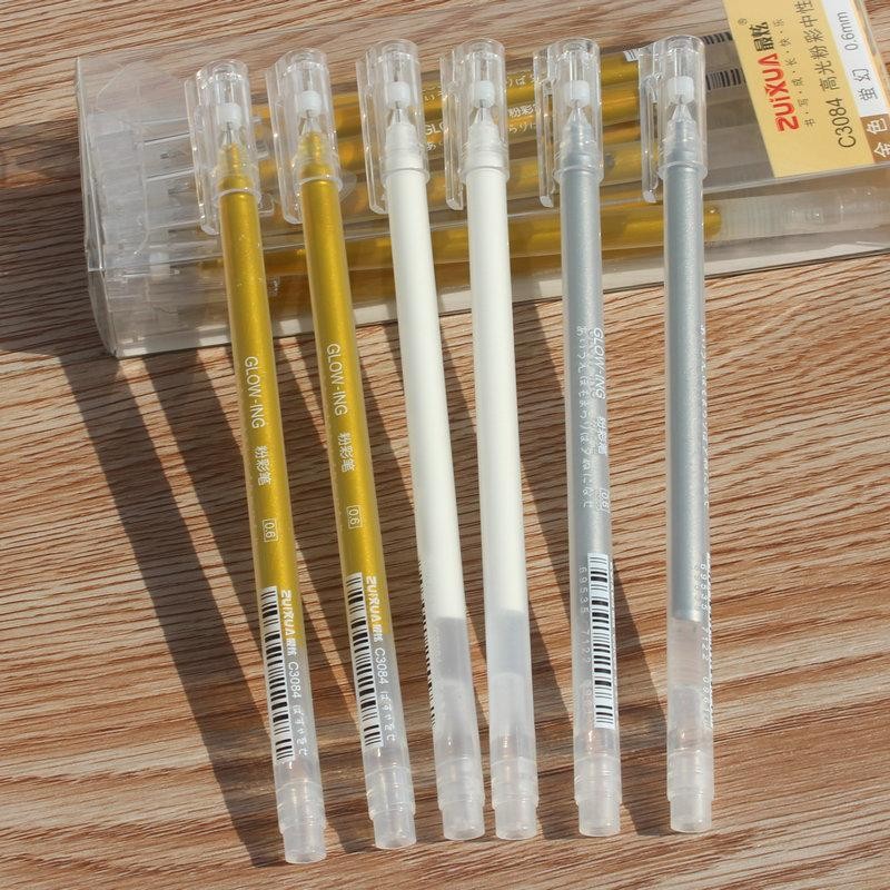 

36pcs White Gel Pen Black Card Highlighters Silver Gold Marker Pens Line Drawing White Pen Supplies Kawaii Stationery Wholesale