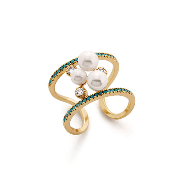 Cincin Allure Turquoise Mutiara Emas -Allure Pearl Turquoise Gold Ring