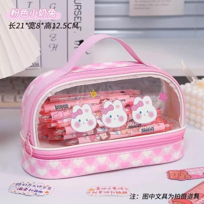 

[New Arrival] Kotak pena lucu tempat pensil kawaii dual slot wadah pensil lucu kawai - Pink B