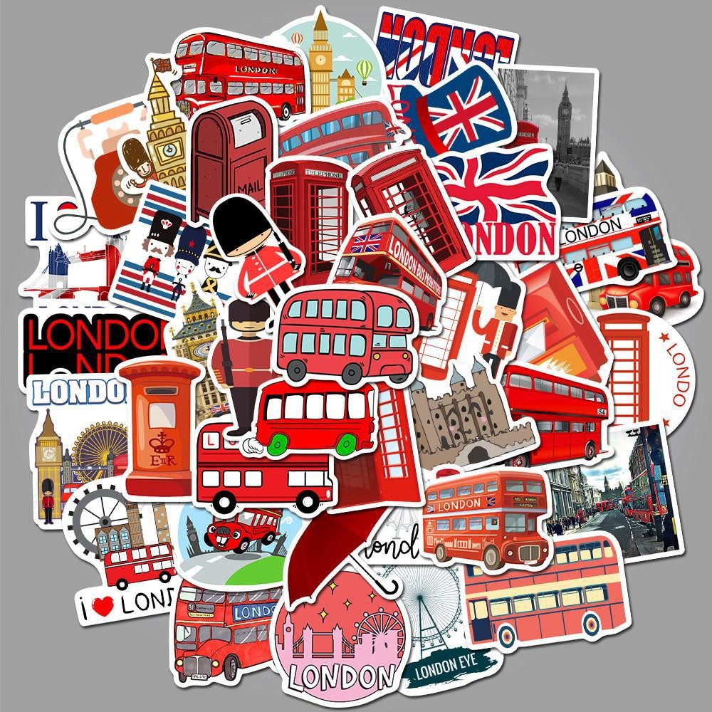

10/30/50Pcs Cartoon of London Red Bus Telephone Booth graffiti stickers For Snowboard Laptop Luggage Car Fridge DIY Styling Viny
