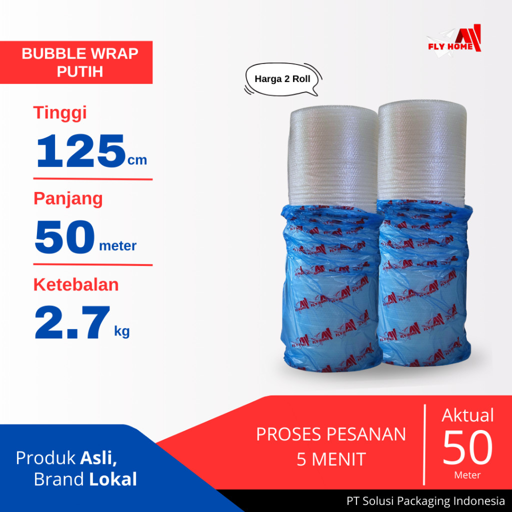

FLYHOME Bubble wrap putih 2,7kg 1 roll besar buble wrap 125x50meter Instan