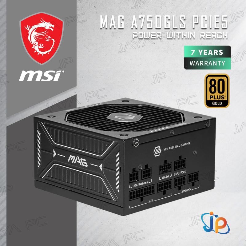 MSI MAG A750GLS 750W ATX 3.1 PCIE5 PSU - Power Supply 750 Watt 80+ Gold Full Modular
