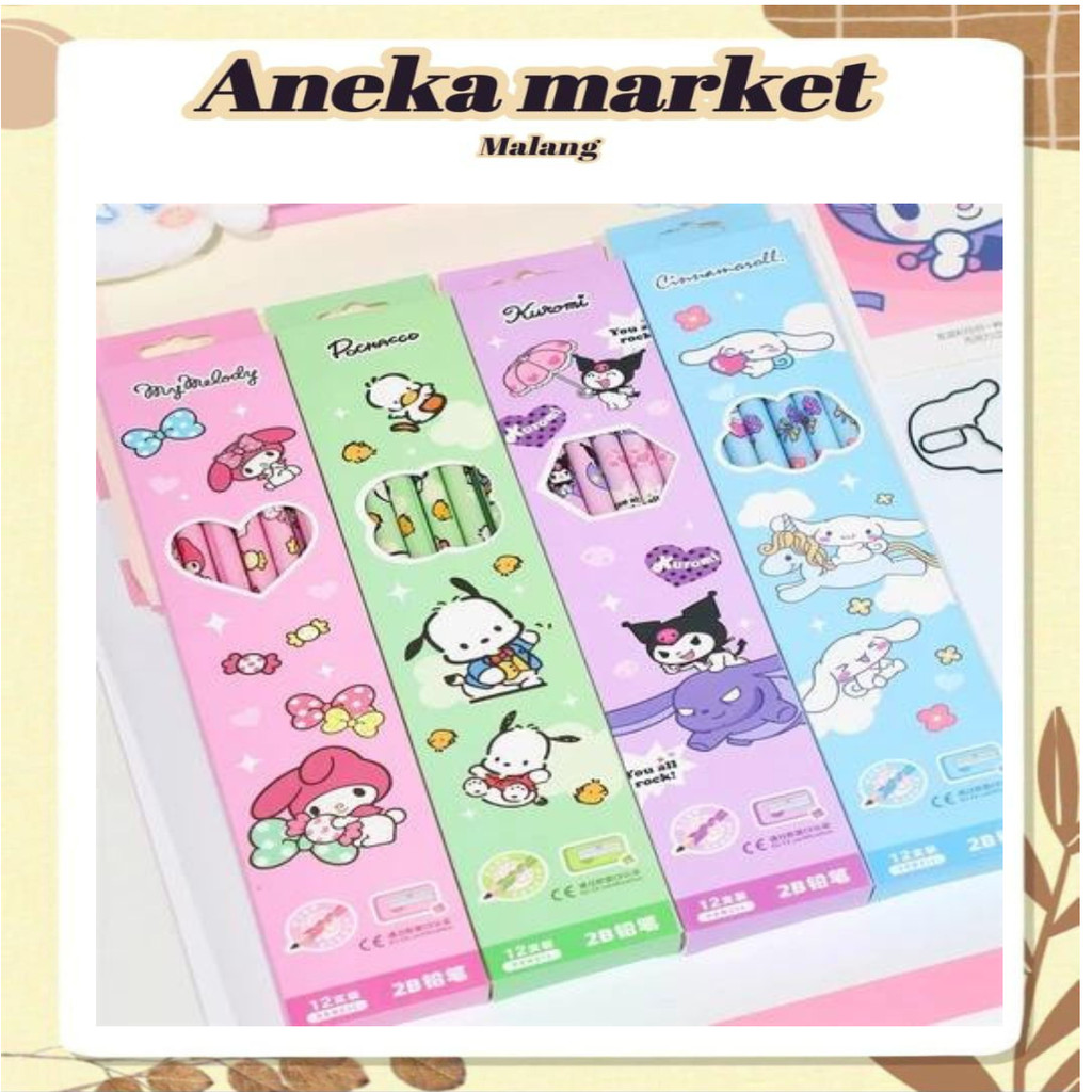 

S AM Pensil 2B Karakter Set 12pc / Pencil Kayu 2B Fancy Kartun Capybara Lucu 6222 / Pensil Labubu 2008