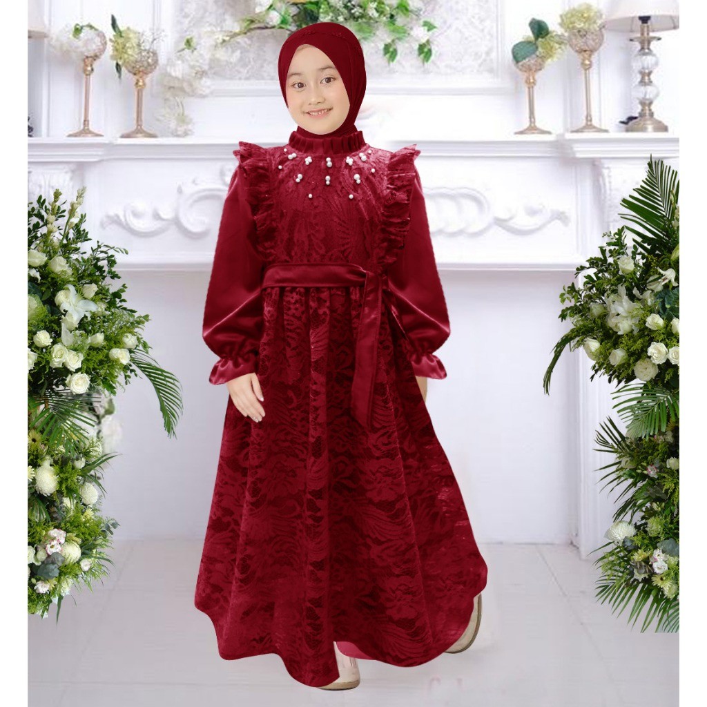PARXETSHOP  Gamis Melisa kids (3-5thn)(6-8thn)(9-11thn) Gamis brokat anak perempuan Mewah Kondangan 