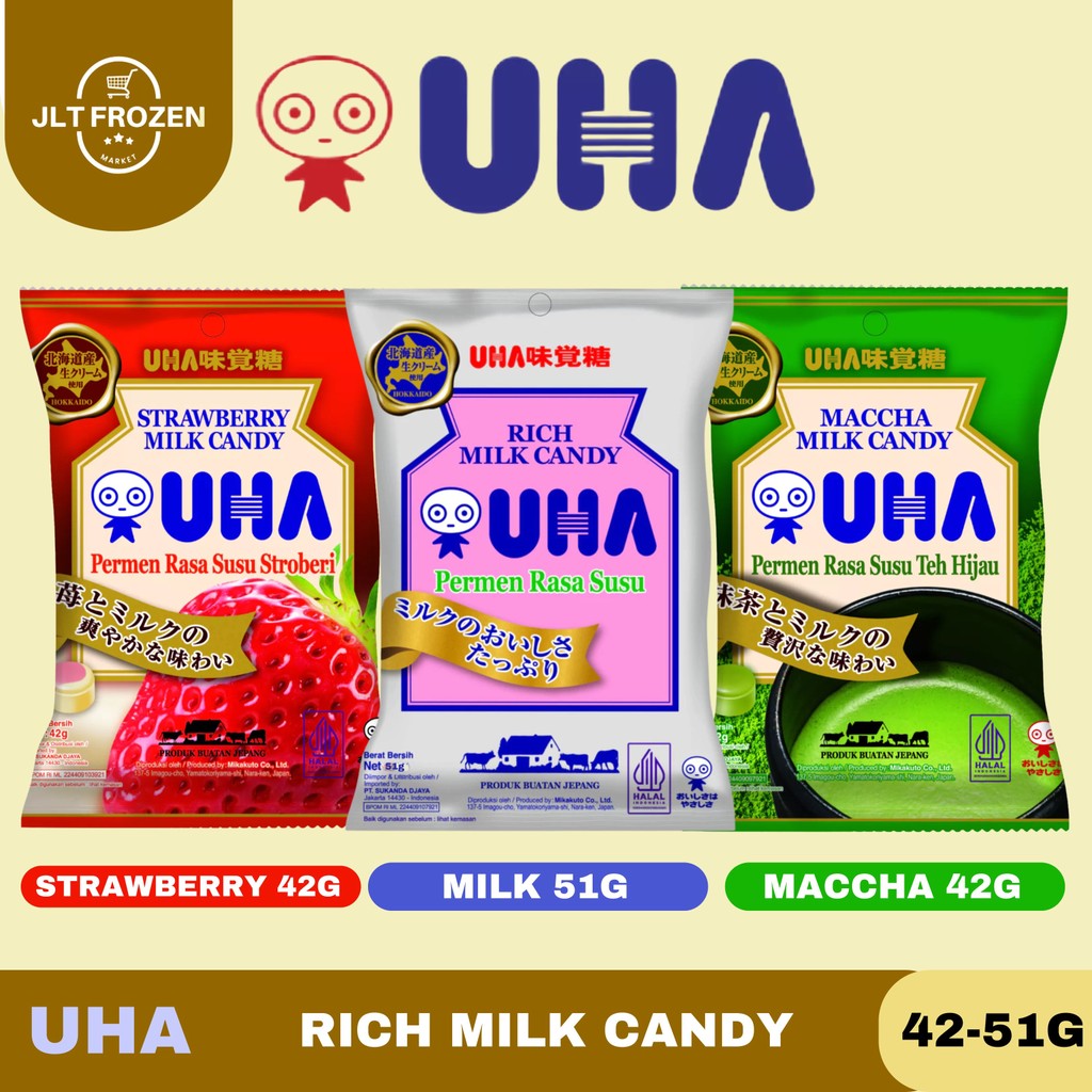 

UHA Candy 42g / UHA Candy Rich Milk 51g / UHA Candy Strawberry Milk / UHA Maccha Milk / Permen UHA