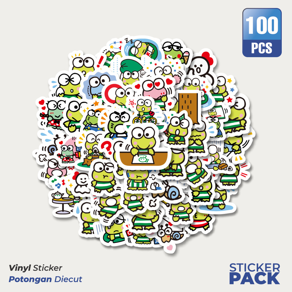 

Stiker Vinyl Stiker Kartun Keroppi Versi 2 Waterproof Aesthetic- Untuk Laptop, Motor, dan Helm - Paper Stationery Pack