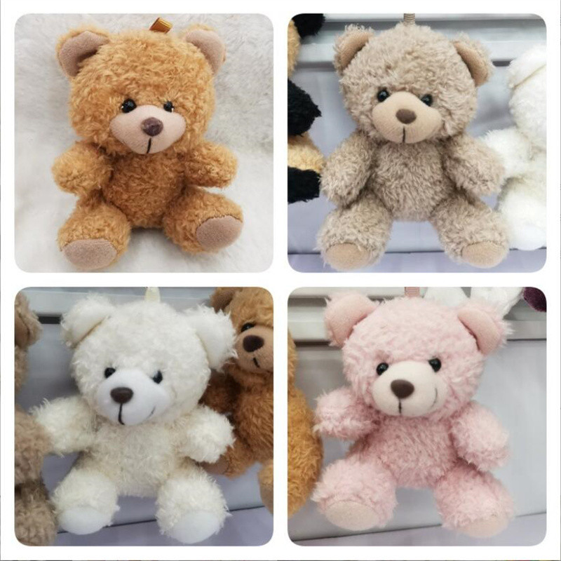 

1PCS 10CM Seat Bear Roll Plush Toys Cartoon Mini Bear Doll Stuffed Animal Bag Car Keychain Pendant Doll 4 Colors Available