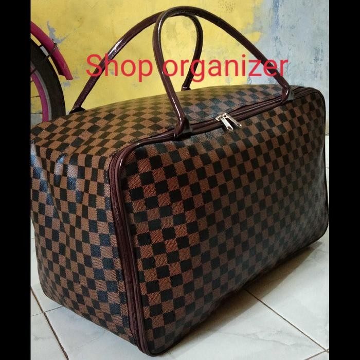 Promo Travel Bag Jumbo catur coklat Kulit Wanita Kulit PU Tas Lipat Kanvas Duffel/Weekender Mudik Bi