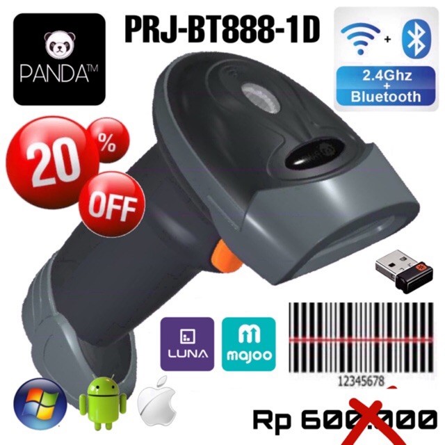Wireless Bluetooth 1D Laser Barcode Scanner PANDA PRJ-BT888-1D for Android & IOS terlaris