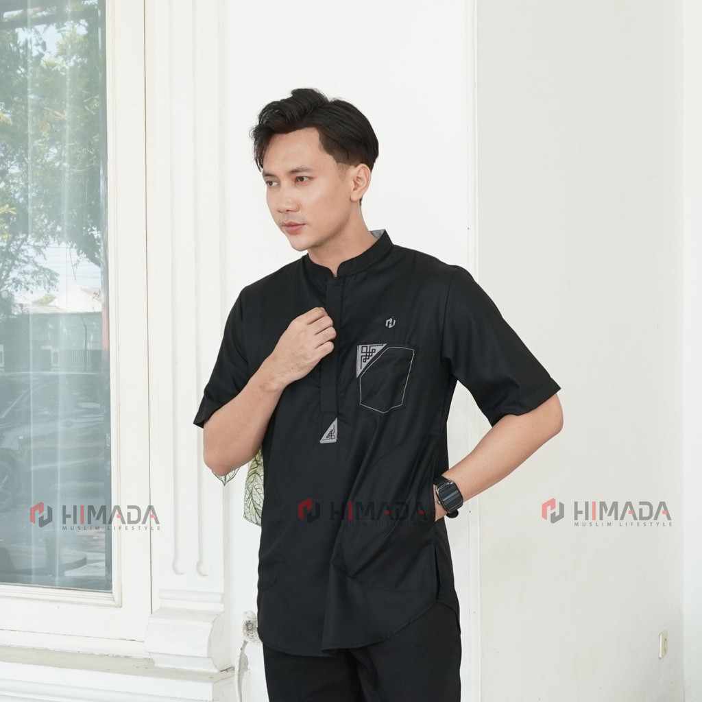 HIMADA LOOK Koko Zahire Pendek Dewasa Kurta Baju Muslim Pria Dewasa Polos Lengan Pendek Koko Sunnah