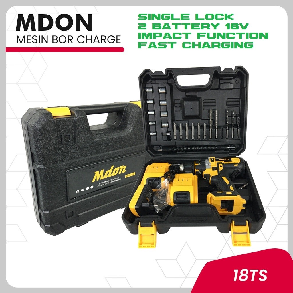 Bor Cordless MDON 18v Set 2 Baterai 18TS / JLD 36