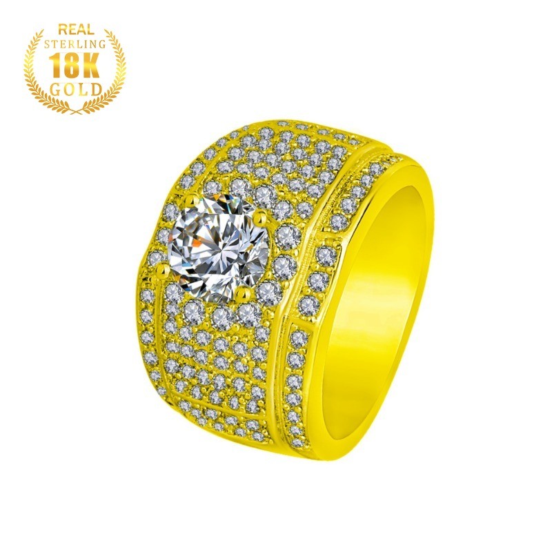 18k Emas Cincin Pria Mewah Penuh Berlian Grosir