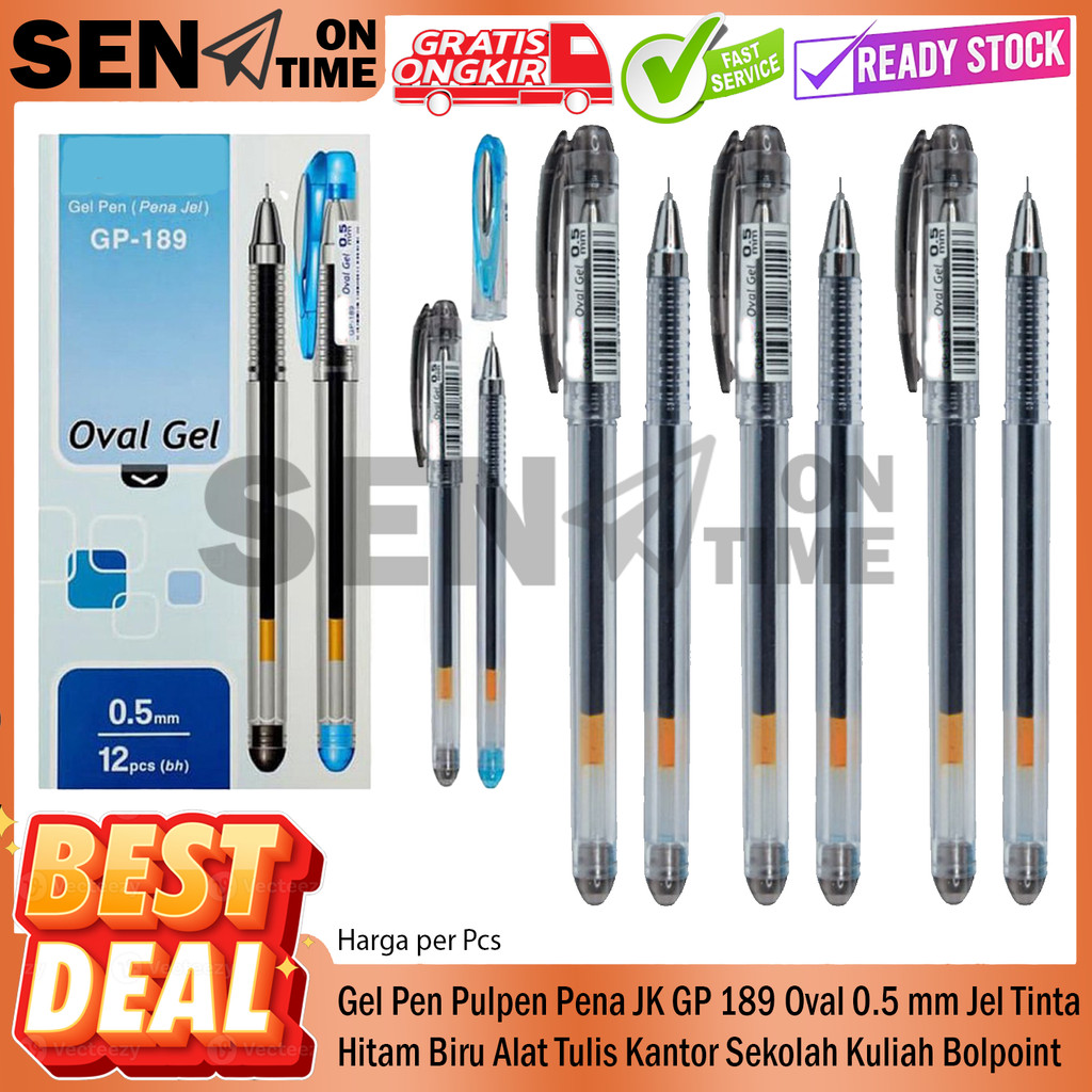 

JK Pulpen GP 189 Oval Gel 1 Pack 12 Pcs Pen 0.5 mm Bolpen Tinta Hitam Black Lancip Kotak Pak Ballpen Ball Balpen Balpoint Luncip Bolpoin Jel Mata Tulis Menulis Ballpoint Sekolah Kampus Merah NDL Biru Basah Cair