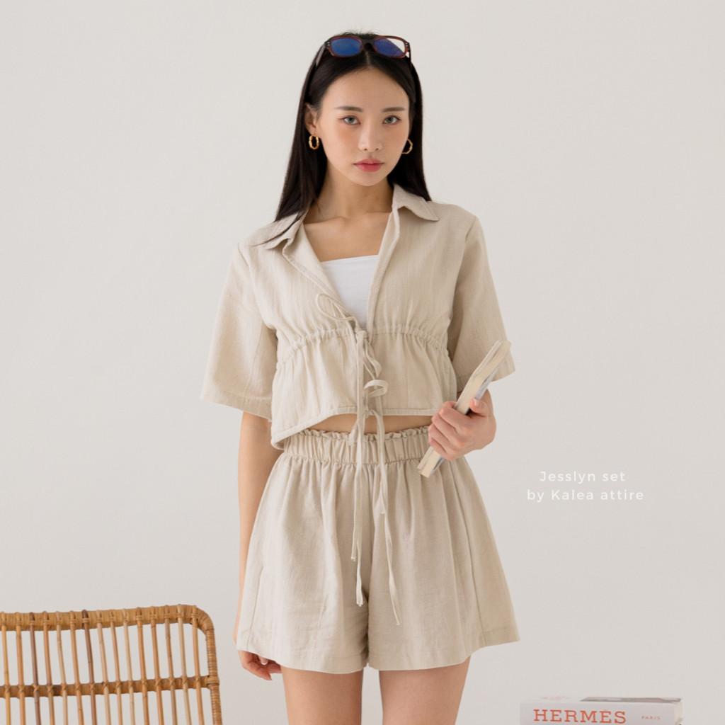 MIRAVLOSHOP  Jesslyn set linen by Kalea Attire | setelan wanita | setelan wanita pantai crop top | o