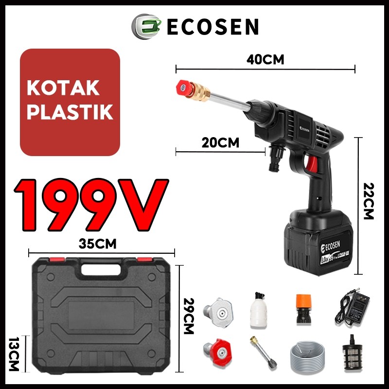 KAMEJING Alat cuci mobil ECOSEN 198V Alat portabel tanpa kabel/semprotan cuci motor/alat cuci motor