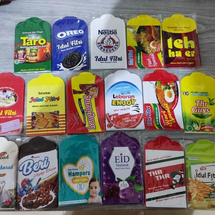 

(PROMO BELI 10 FREE 1) Amplop Lebaran Lucu buat THR hari Raya Idul Fitri Murah 1 pack isi 8 biji Snack Karakter - random
