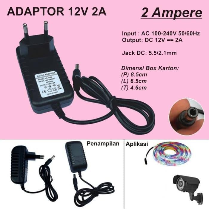 Adaptor 12v 5a 12volt 5amper untuk pompa dc ampli charger cctv lampu - 12V 2A