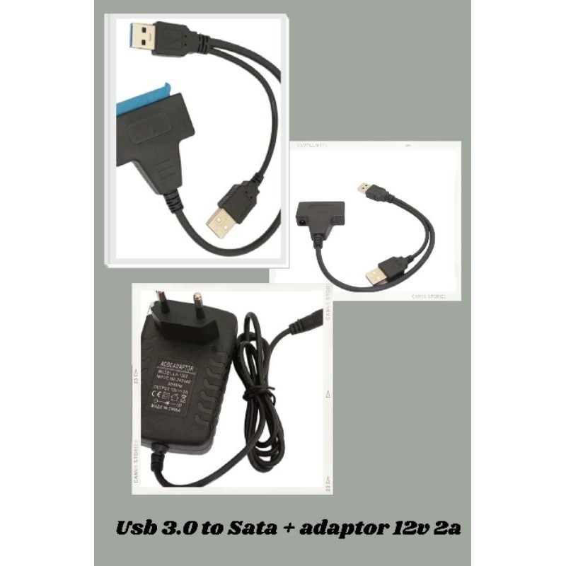 Kabel Usb 3.0 Cabang to Sata NEW + Adaptor 12v 2aCO