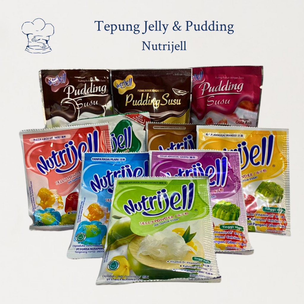 

Nutrijell Jelly 15gr / Nutrijel Pudding 130gr / MyVla 60gr – Bubuk Puding, Jelly, & Vla Instan