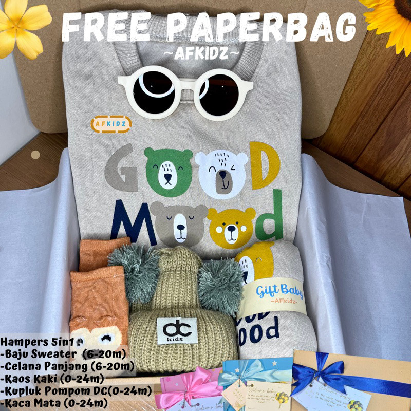 Kado Bayi Hampers BayiHAMPERS BAYI SETELAN SWEATER MOTIF NEW GOOD MOOD BEAR BALITA 6 BULAN SAMPAI 20