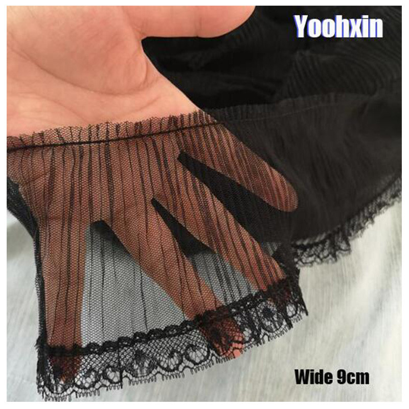 

9CM Wide HOT Embroidery White Black Flower Lace Fabric Trim Ribbon DIY Sewing Applique Organza Collar Fringe Craft Guipure Decor