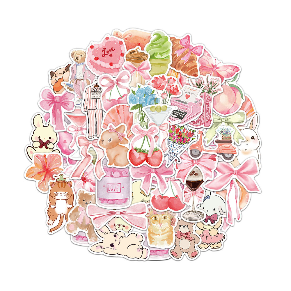 

50PCS Pink Fun Stickers English Words Exquisite Handbooks Materials Phone Cases Laptop Suitcases Water Cups Waterproof Stickers
