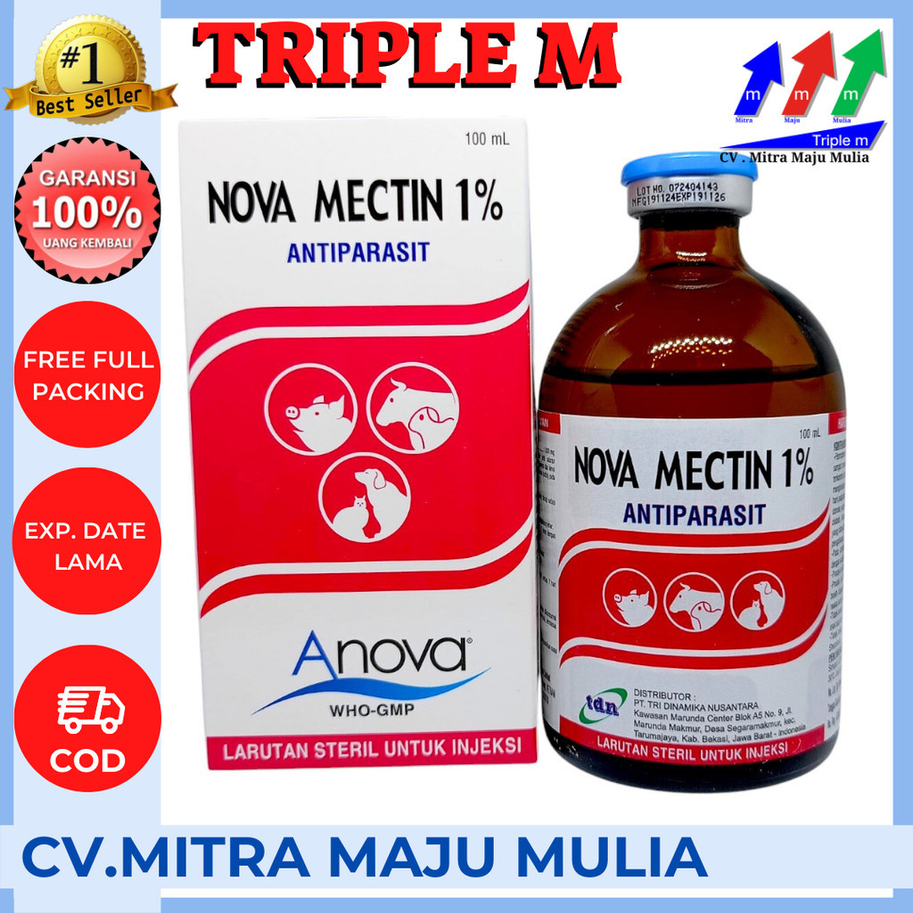 Nova MECTIN 1% Triple M - Obat ANTIPARASIT (Cacing/Gudeg) pada HEWAN