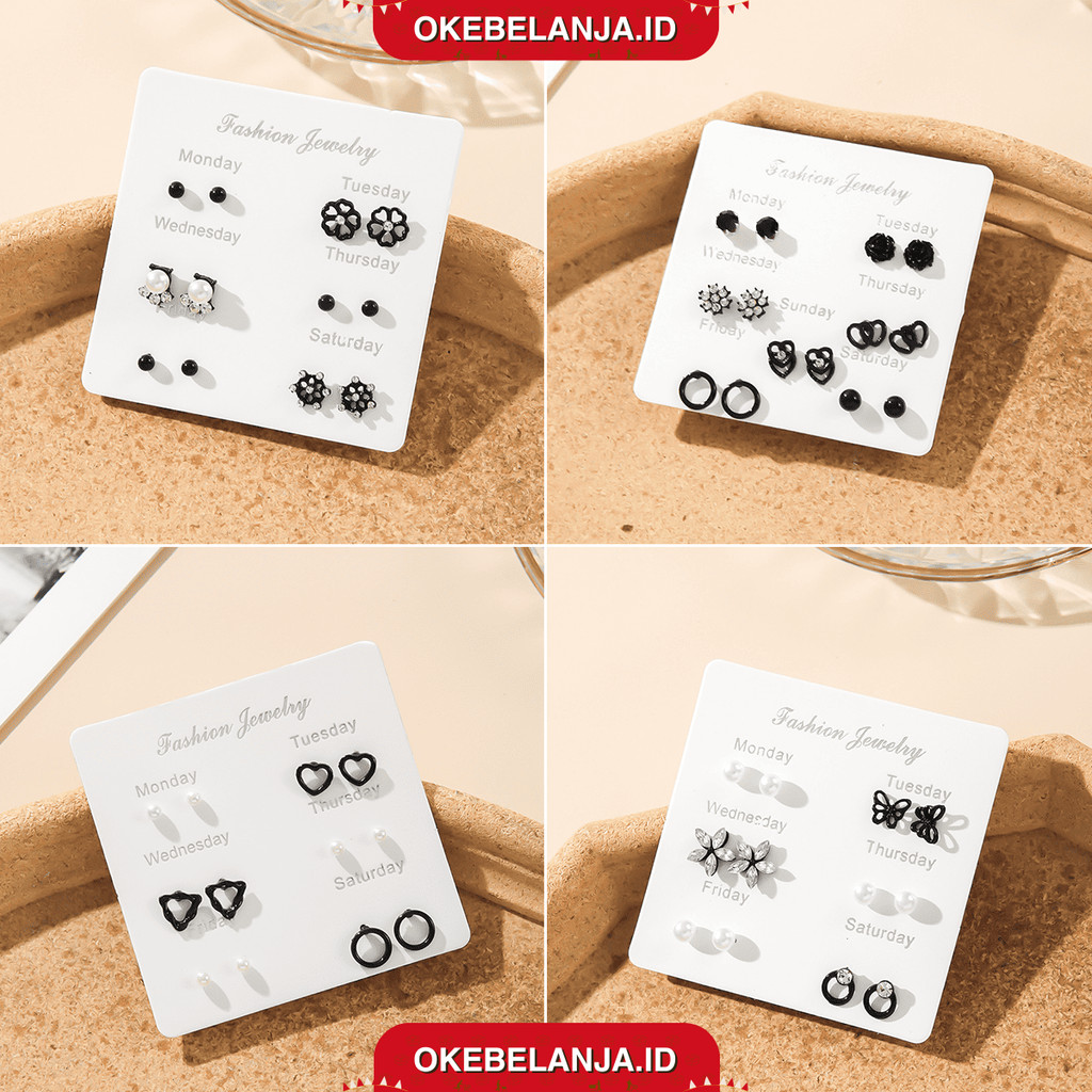 OKEBELANJA ANEKA SET ANTING-ANTING HITAM LUCU ELEGAN KOREA STYLE EARRING FASHION ACCESSORIES