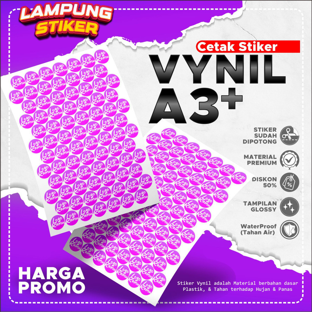 

Cetak Custom Stiker Vynil A3 Termurah & Tahan Air | Cetak Stiker Label Kemasan - Free Logo