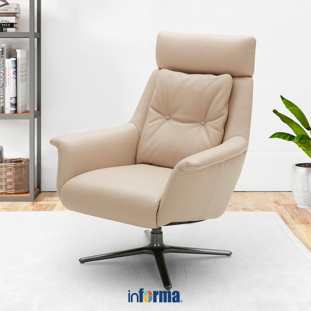 Informa Ferrara Kobe Kursi Putar Kulit - Krem Arm Chair Cafe Restaurant Chair Serbaguna Singgasana K