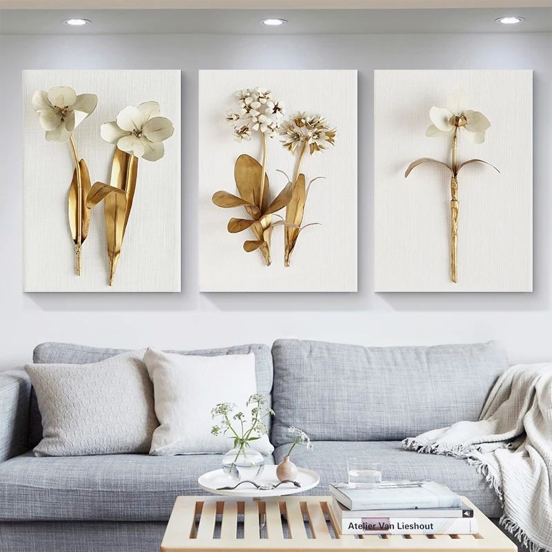 

Nordic Golden Plant Leaves and Flowers Wall Art Pictures Canvas Painting Quadro Posters and Prints Cuadros for Living Room Decor