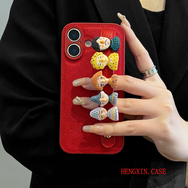 Fun red 3D doll leather strap and wristband, suitable for iPhone 17Promax phone case Apple 16Pro nic
