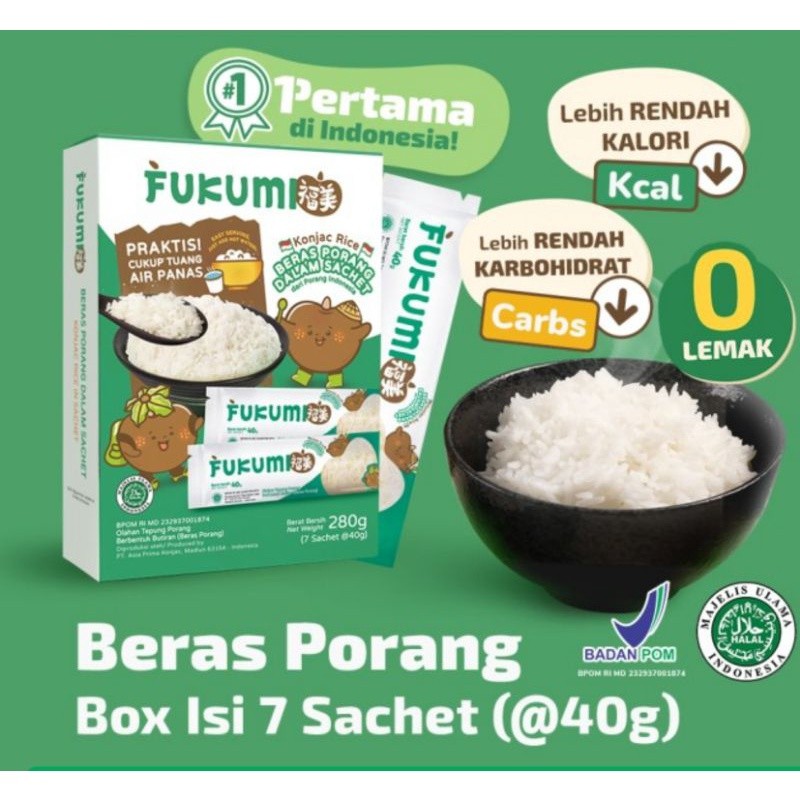 

FUKUMI | Beras Porang BOX 280gr isi 7 SACHET @40gr | Shirataki Rice