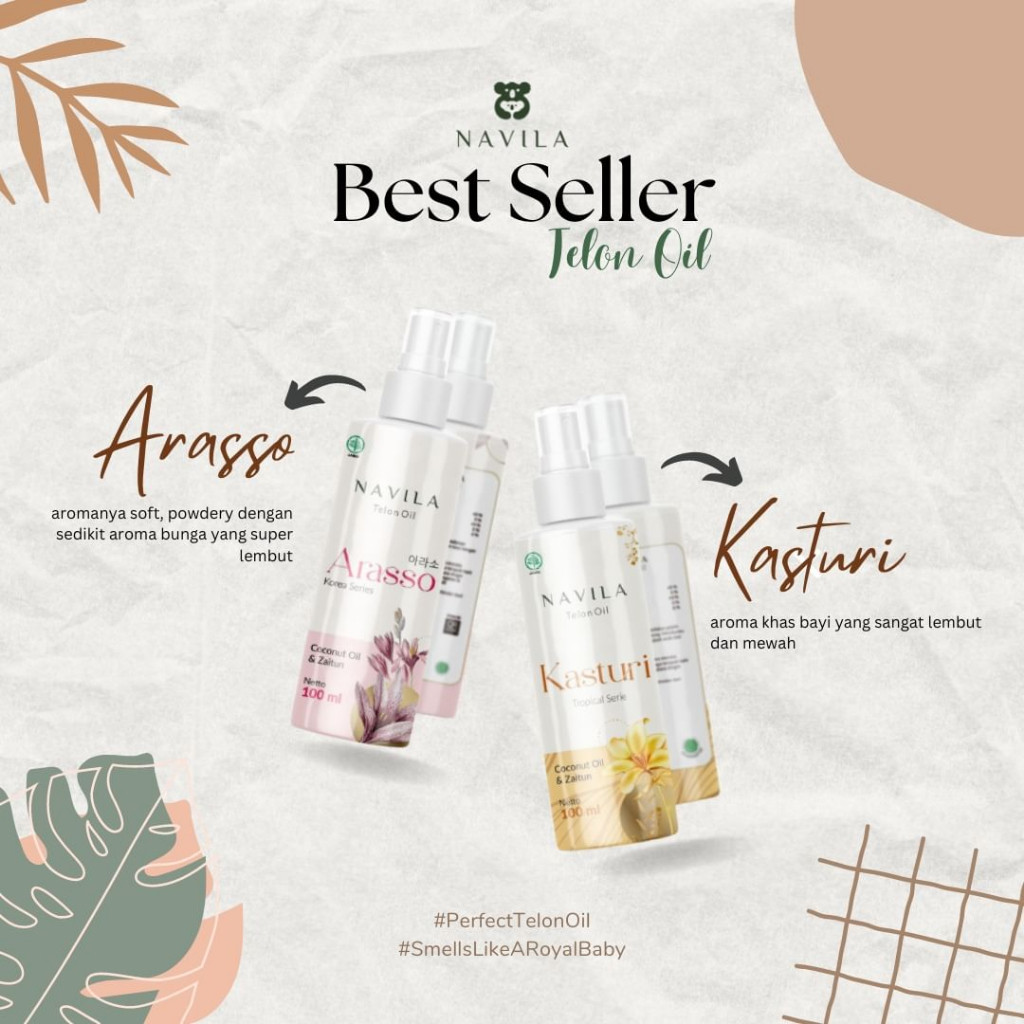 NAVILA Minyak Telon Oil Bayi Sensitif 100ml Varian Wangi Lavender Green Tea Kasturi Arasso