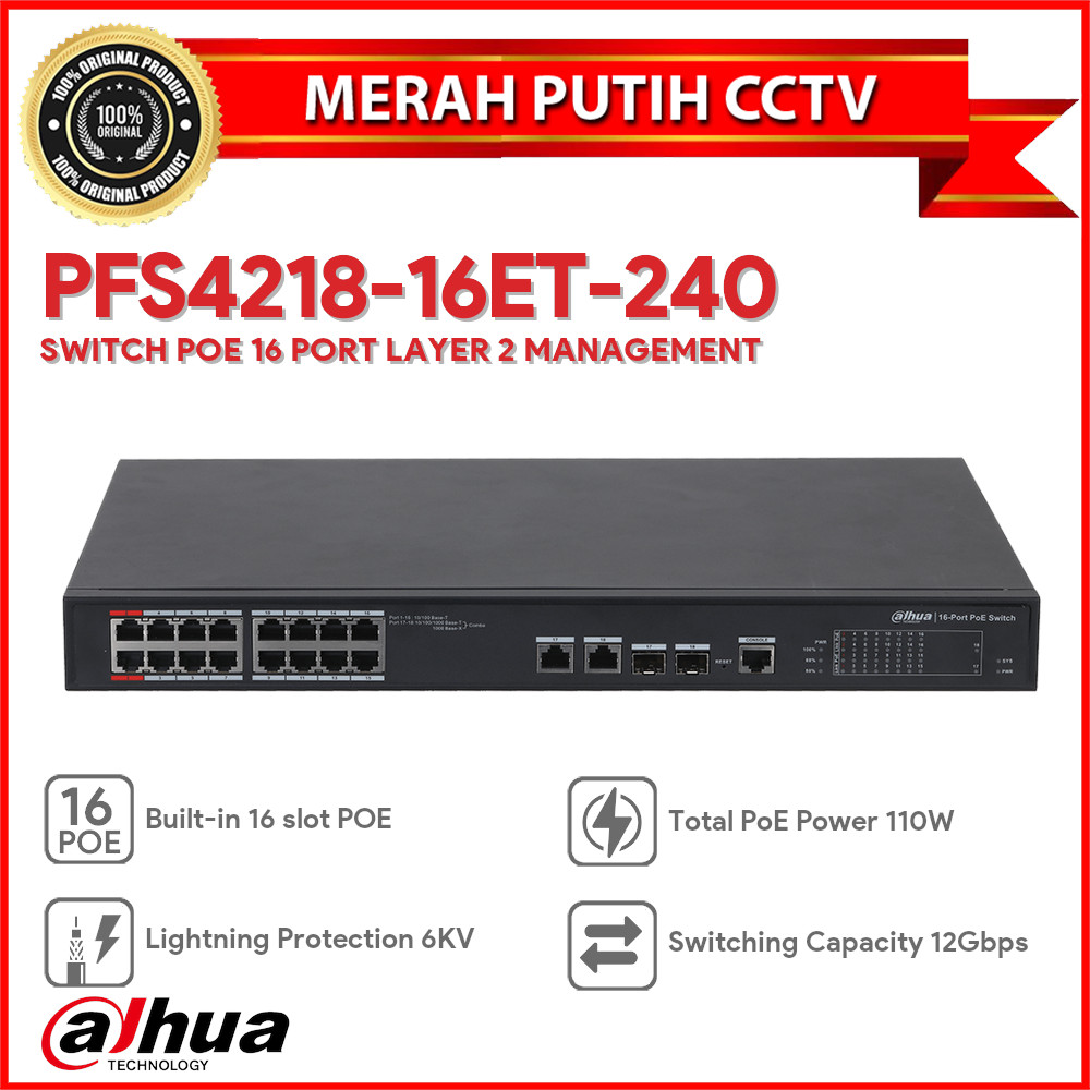 DAHUA PFS4218-16ET-240 SWITCH POE 16 PORT LAYER 2 MANAGEMENT