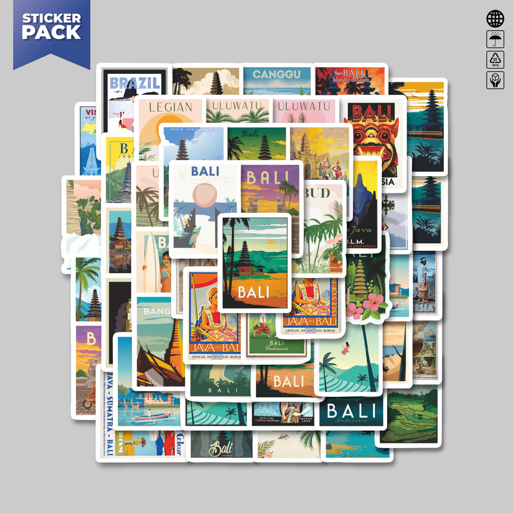 

[100PCS]Stiker Pack Stiker Poster Bali Style Travel Aesthetic Vinyl Anti Air Dekorasi Sticker Laptop Buku Journal Koper Helm Casing HP Gitar Helm Skateboard