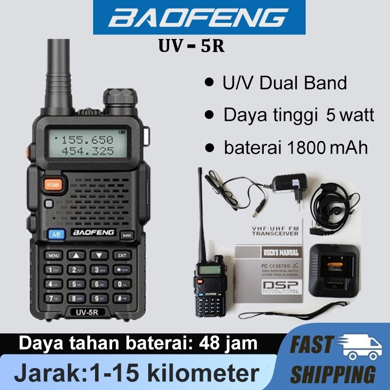 Ht BF baofeng walkie talkie U/V 5R Dual Band Two-way radio 5Watt Kekuatan tinggi Jarak jauh 15KM Han