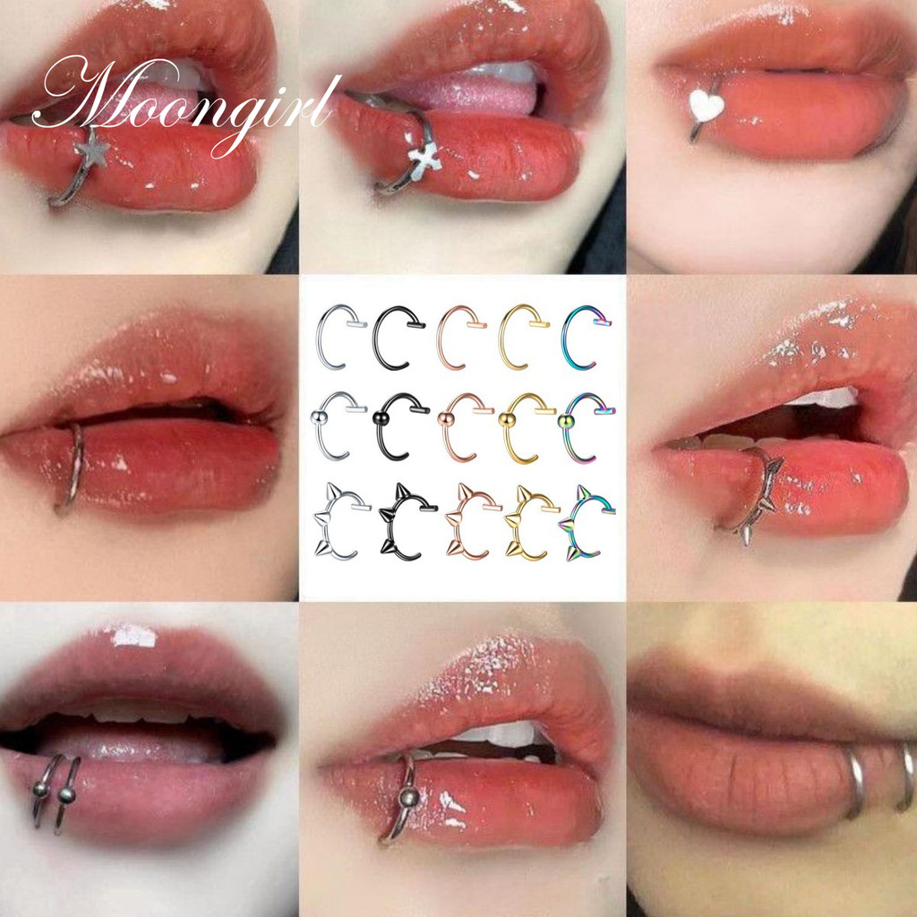 【Moongirl】Fashion stainless steel tidak ada lubang cincin bibir palsu klip bibir cincin hidung cinci
