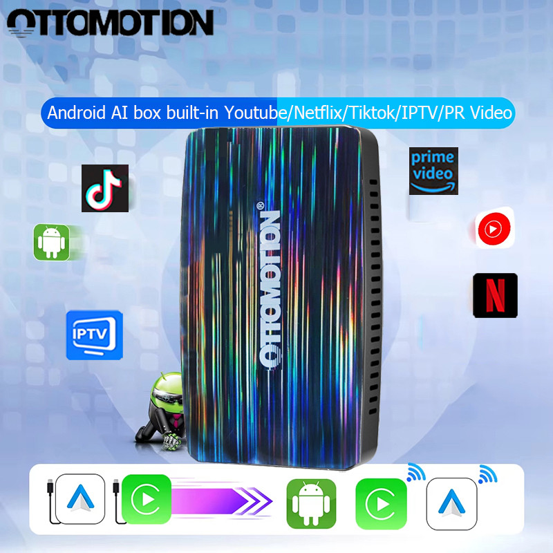 OTTOMOTION Android Ai Box Wireless CarPlay Adapter Android Auto Built in Youtube Netflix Tiktok IPTV